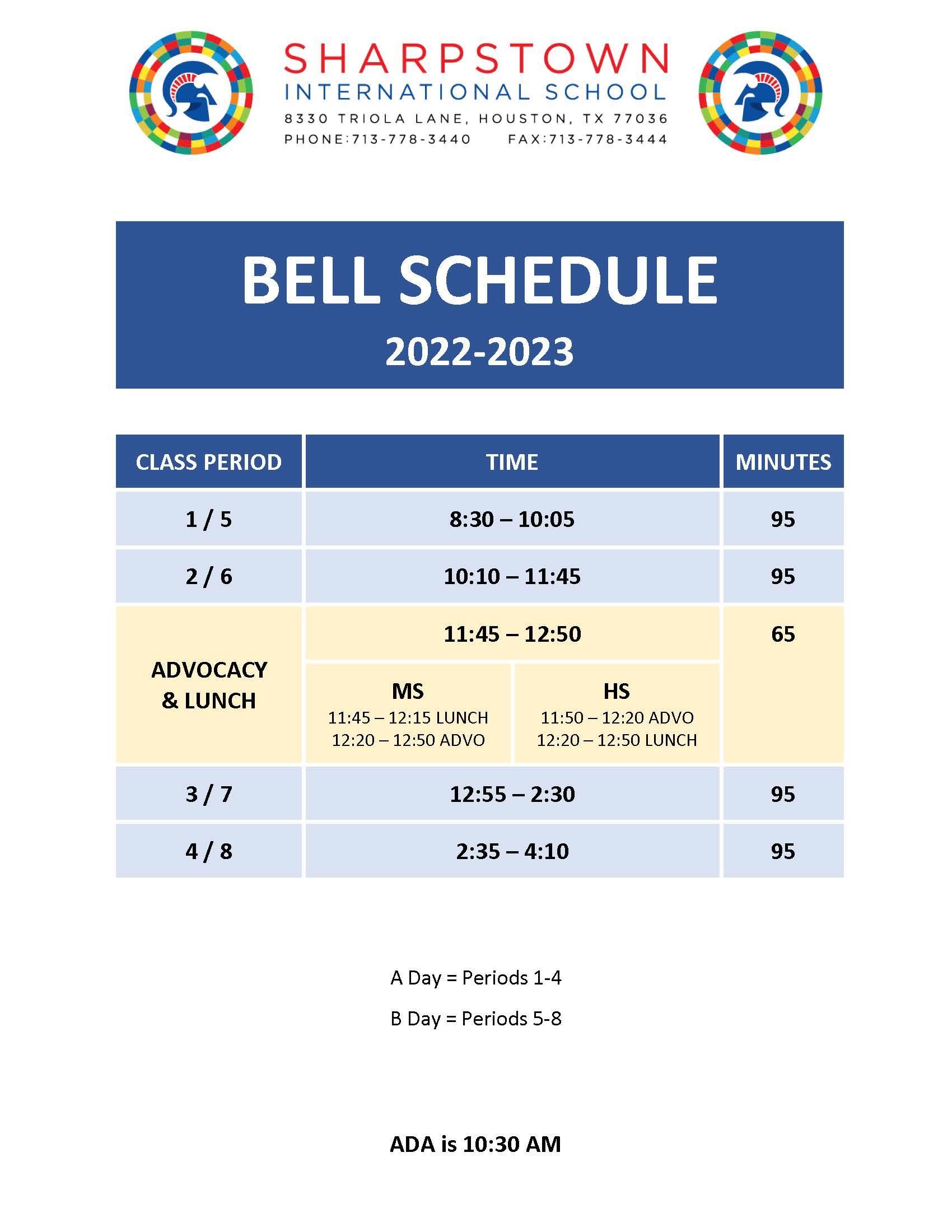 Bell Schedule 2022-2023
